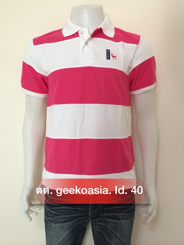 เสื้อโปโลชายตัดต่อ ชมพู ขาว   