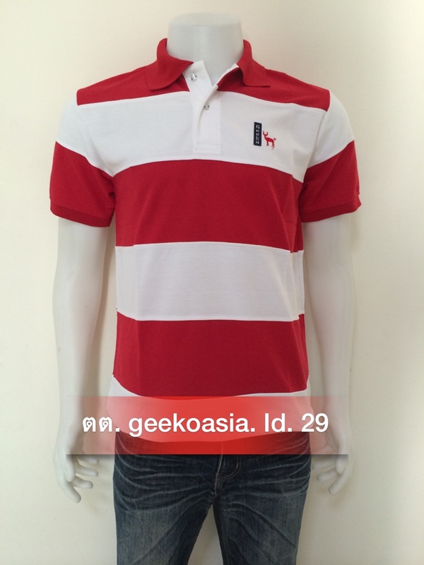 เสื้อโปโลชายตัดต่อ แดง ขาว   