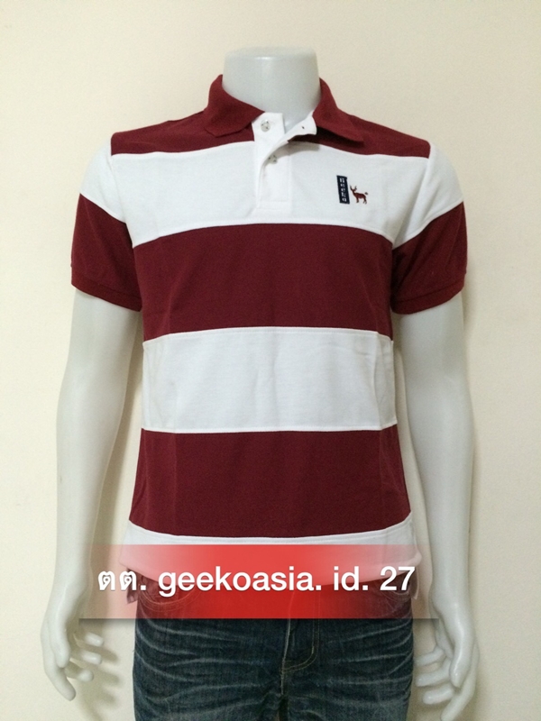 เสื้อโปโลชายตัดต่อ แดง ขาว    