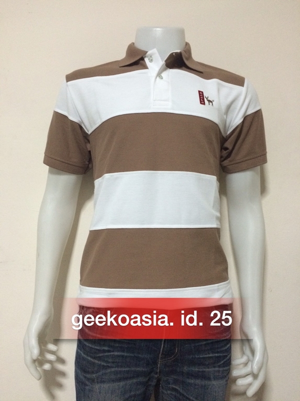 เสื้อโปโลชายตัดต่อ น้ำตาล ขาว   