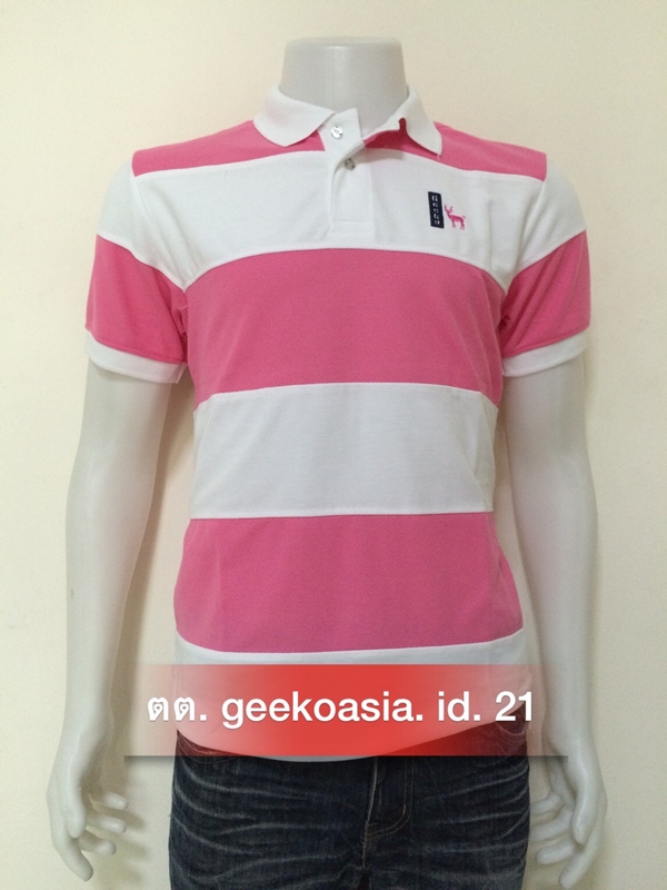 เสื้อโปโลชายตัดต่อ ชมพู ขาว  