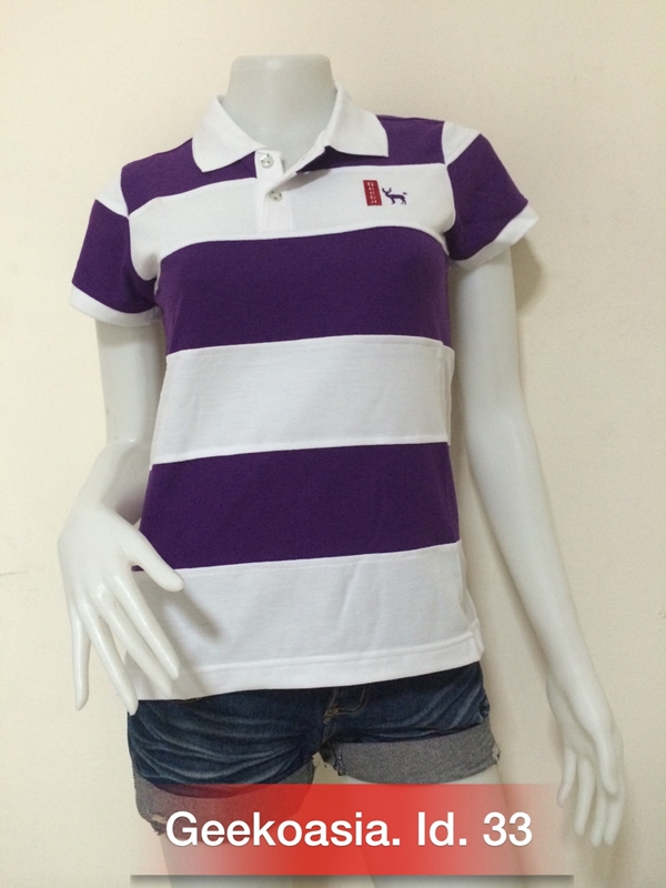 เสื้อโปโลตัดต่อหญิง ม่วง ขาว  