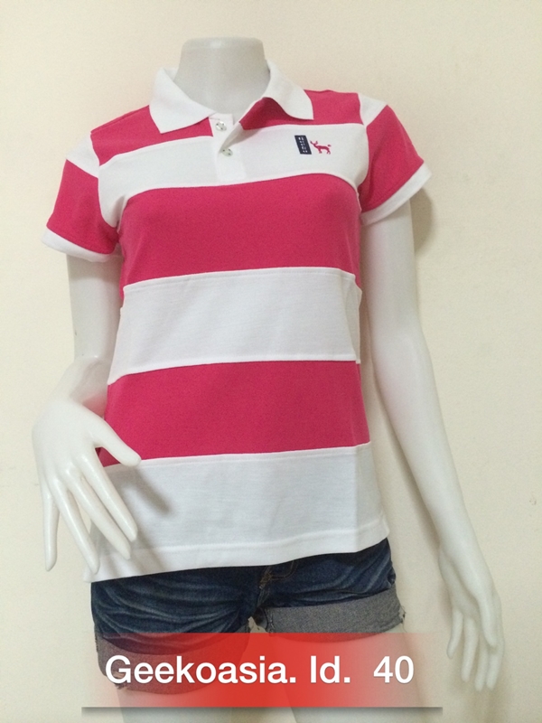 เสื้อโปโลตัดต่อหญิง ชมพู ขาว   