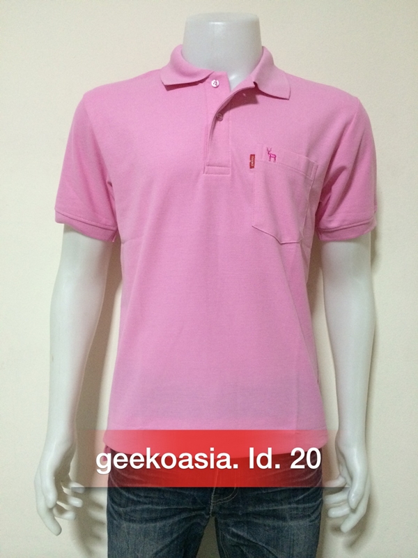 เสื้อโปโลสีพื้นชาย ชมพูอ่อน id.20