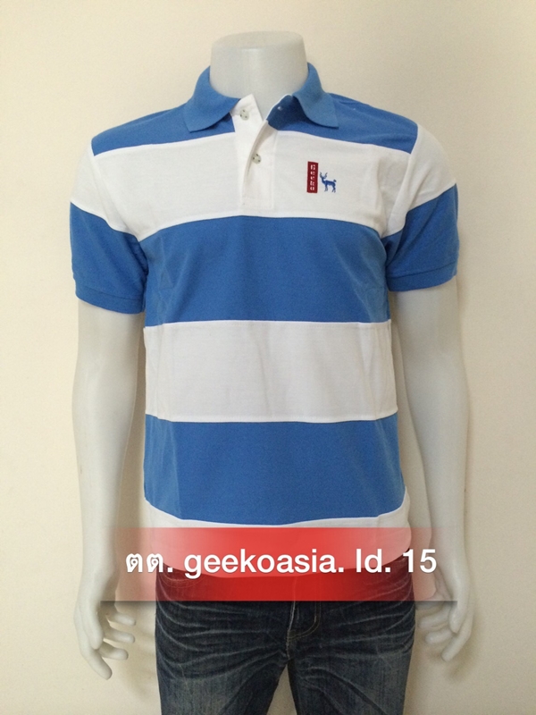 เสื้อโปโลตัดต่อชายสีฟ้าคราม