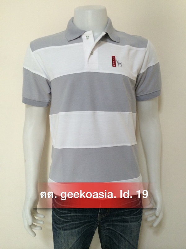 เสื้อโปโลชายตัดต่อชายสีเทา
