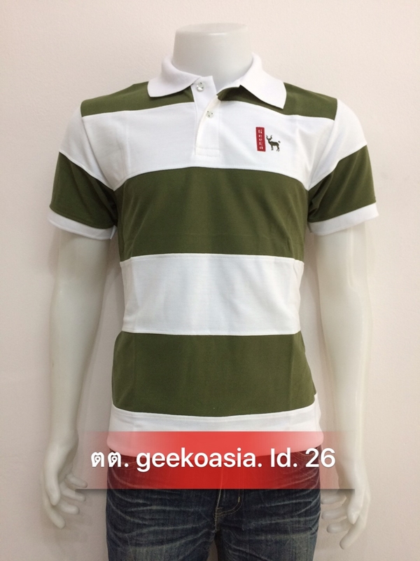 เสื้อโปโลตัดต่อสีเขียวขี้ม้าอ่อน