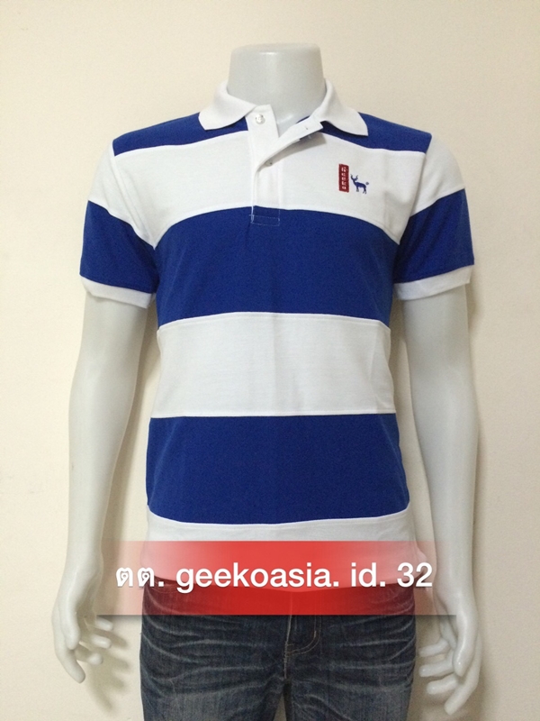 เสื้อโปโลชายตัดต่อสีน้ำเงิน