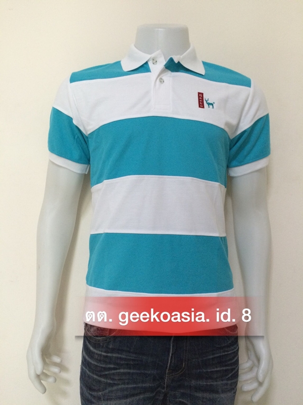 เสื้อโปโลตัดต่อชายสีฟ้า