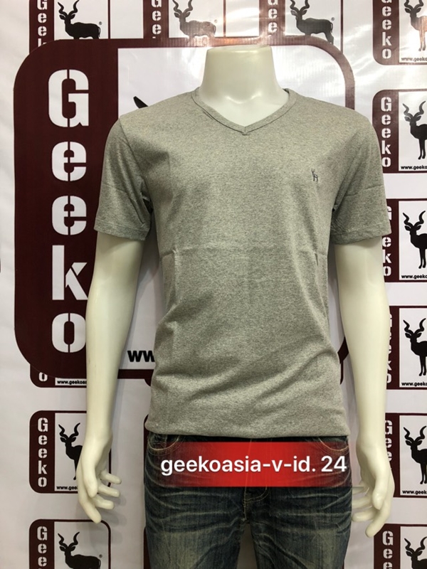 เสื้อยืดคอวีสีเทาท็อปขาว