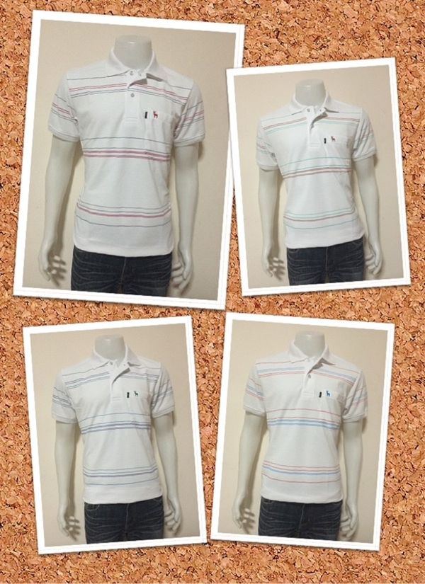 เสื้อโปโลขาวพิมพ์ลายขวาง