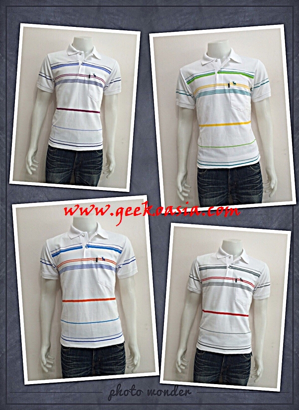 เสื้อโปโลขาวพิมพ์ลายจีโก้ เนื้อผ้าดีราคาถูก