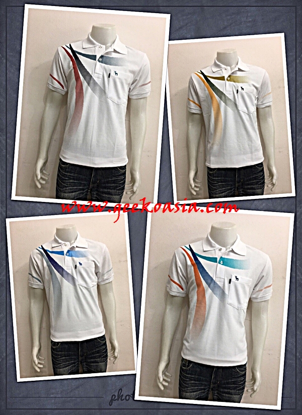 เสื้อโปโลขาวพิมพ์ลายจีโก้ เนื้อผ้าดีราคาถูก
