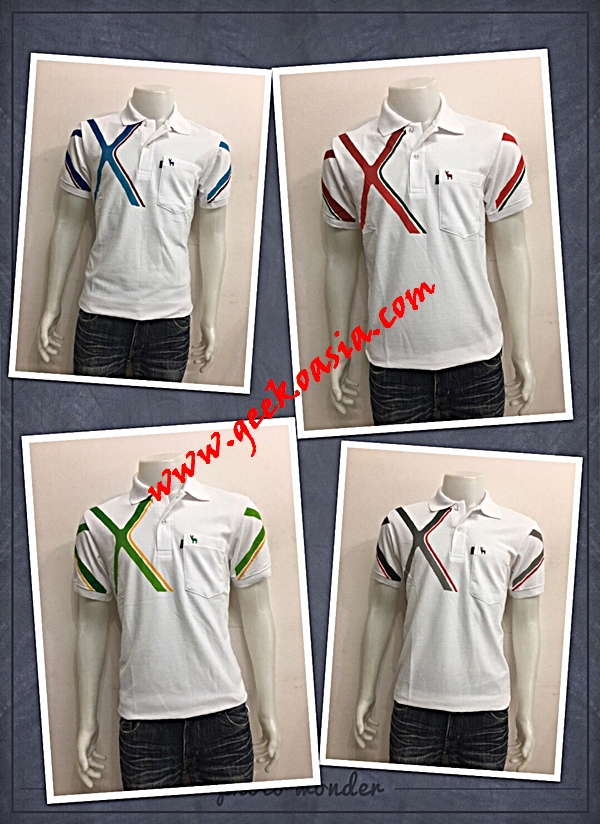 เสื้อโปโลขาวพิมพ์ลายจีโก้ เนื้อผ้าดีราคาถูก