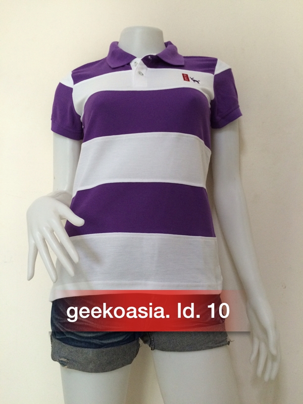 เสื้อโปโลหญิงตัดต่อสีม่วงกลาง