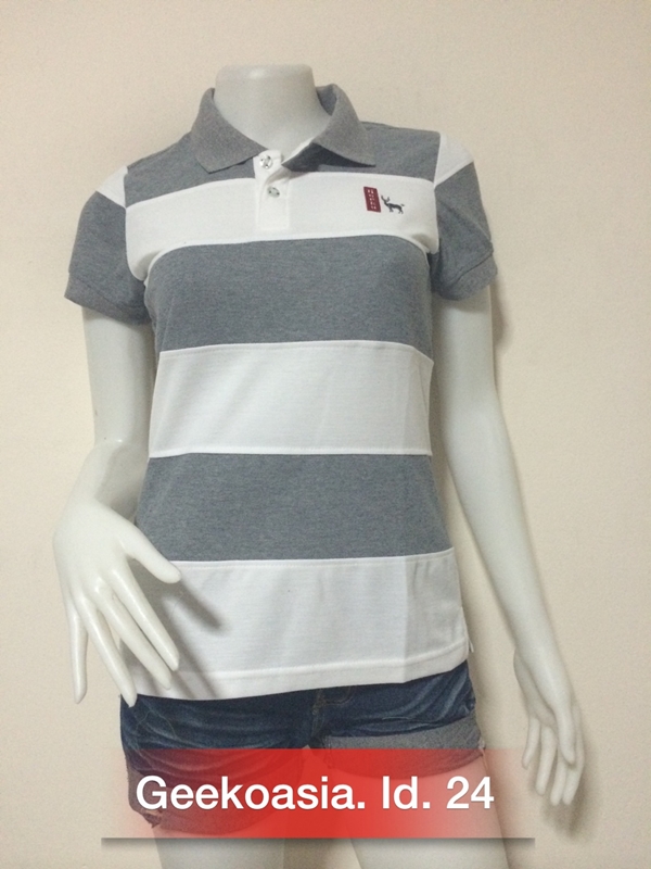 เสื้อโปโลตัดต่อหญิงสีเทาท็อปขาว