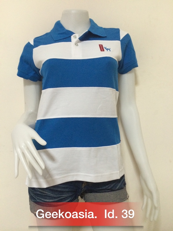 เสื้อโปโลตัดต่อหญิงสีฟ้าน้ำเงิน