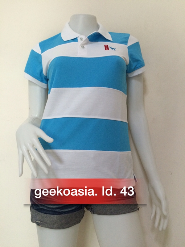 เสื้อโปโลตัดต่อหญิงสีฟ้าเข้ม